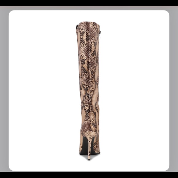 Knee High Pointed Toe Stiletto Heel Boot in Brown Snakeskin Effect Faux Leather - Picture 4 of 16